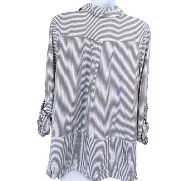 Jones New York Gray White Stripe Button Down Blouse, Small - Picture 5 of 7